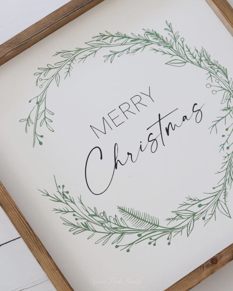 Merry Christmas Wreath Wood Sign