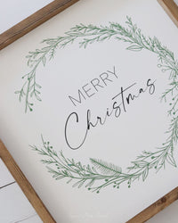 Merry Christmas Wreath Wood Sign