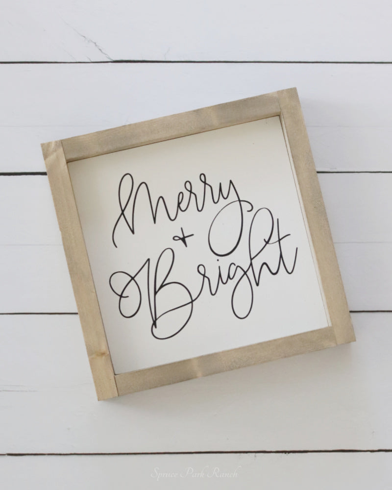 Merry and Bright Wood Sign Black