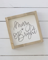 Merry and Bright Wood Sign Black