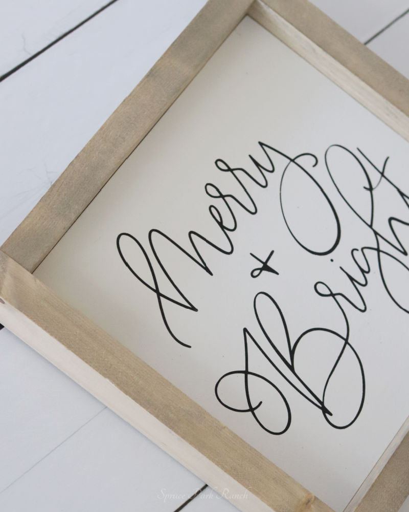 Merry and Bright Wood Sign Black
