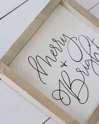 Merry and Bright Wood Sign Black