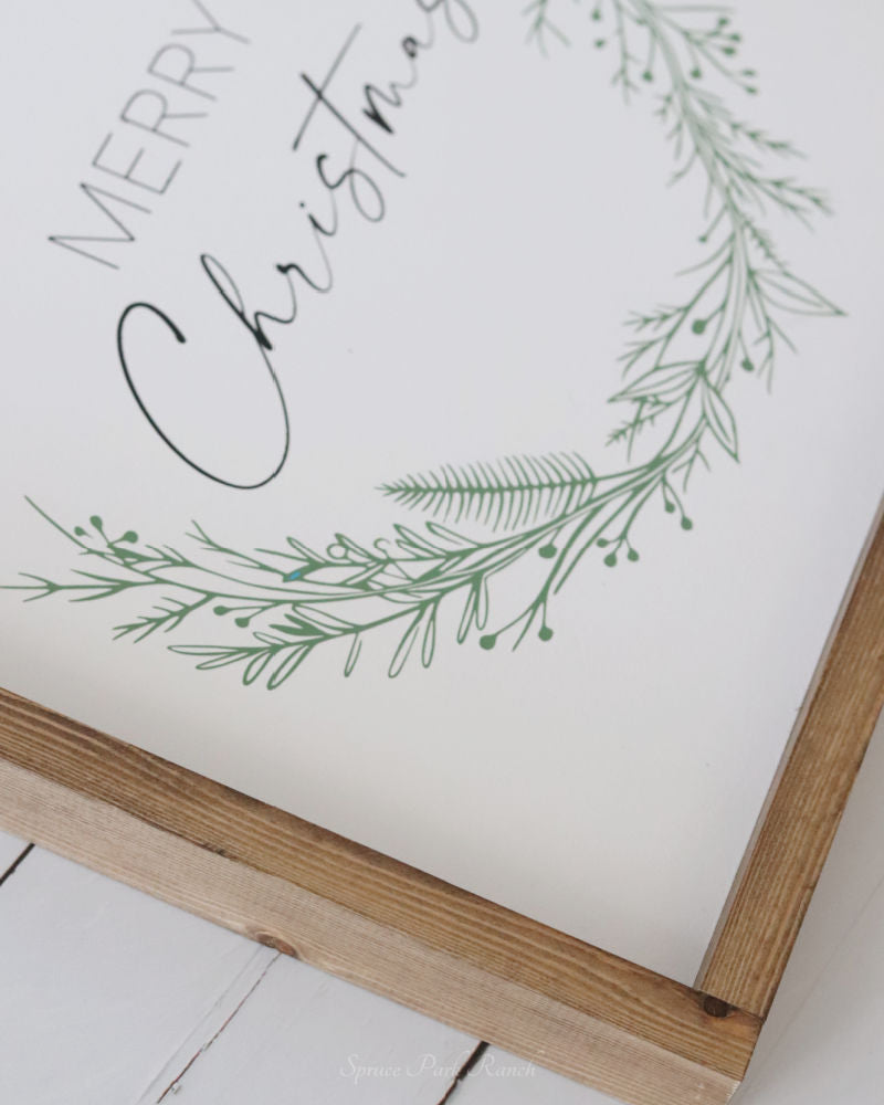 Merry Christmas Wreath Wood Sign