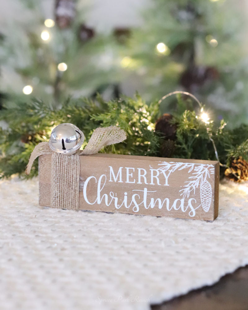 Wood Christmas Tabletop Bell Sign Spruce Park Ranch