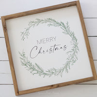 Merry Christmas Wreath Wood Sign