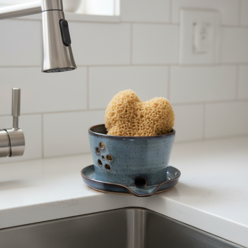 Sink Drainer Sponge Holder Denim Blue