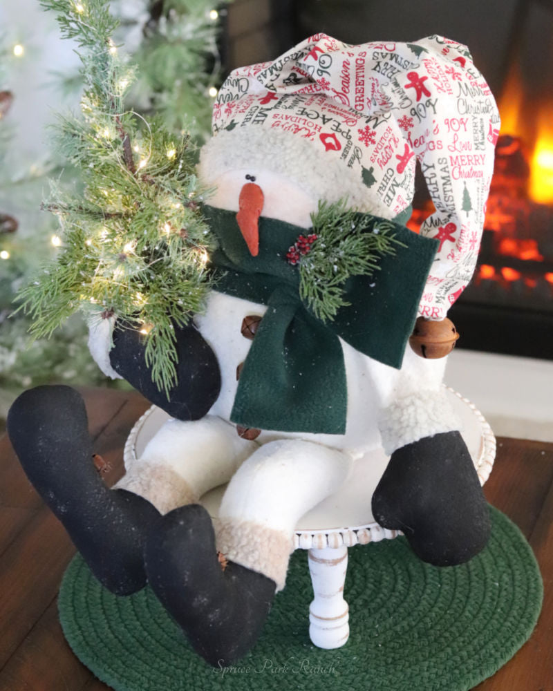 Sitting Snowman With Light Up Tree