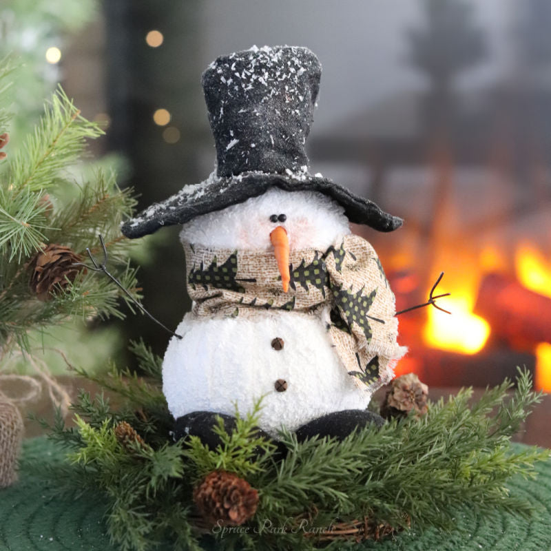 Small Snowman With Top Hat and Scarf