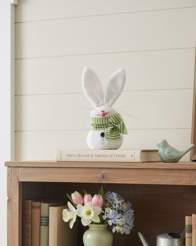 Small Wispy Whiskers Bunny With Green Scarf