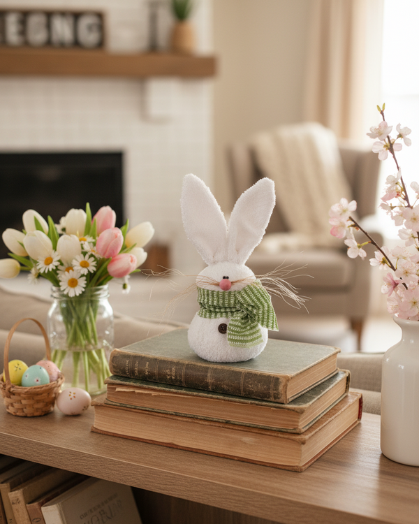 Small Wispy Whiskers Bunny With Green Scarf