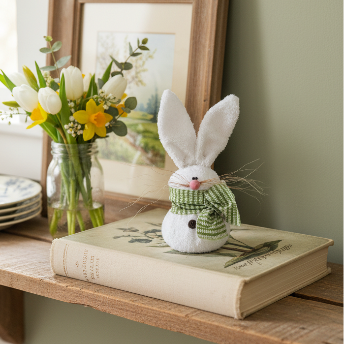 Small Wispy Whiskers Bunny With Green Scarf