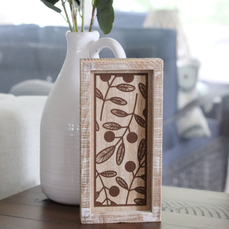 Reversible Natural Snowflakes and Leaf Stems Wood Sign