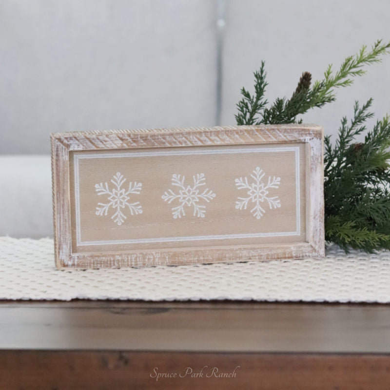 Reversible Natural Snowflakes and Leaf Stems Wood Sign