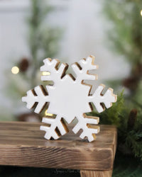 White Enamel Wood Small Snowflake