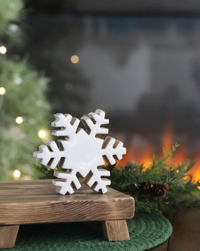White Enamel Wood Small Snowflake