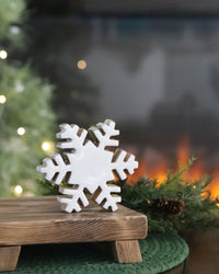 White Enamel Wood Small Snowflake