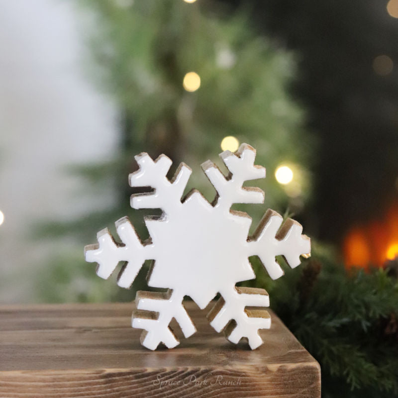 White Enamel Wood Small Snowflake