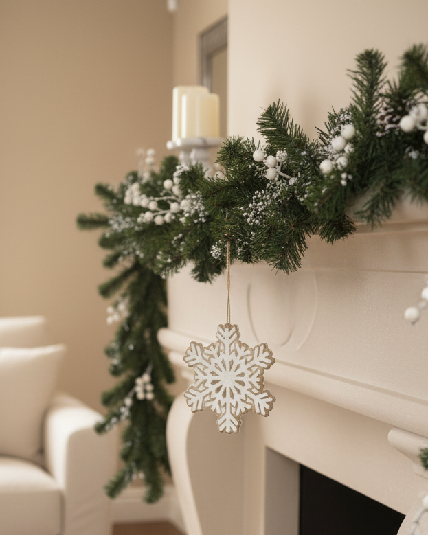 Wood Engraved Snowflake Ornament with Glitter
