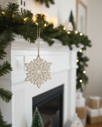 Wood Engraved Snowflake Ornament with Glitter