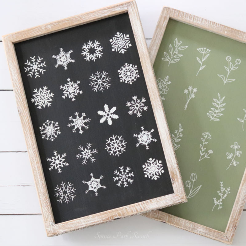 Reversible Snowflake and Wildflower Wood Sign