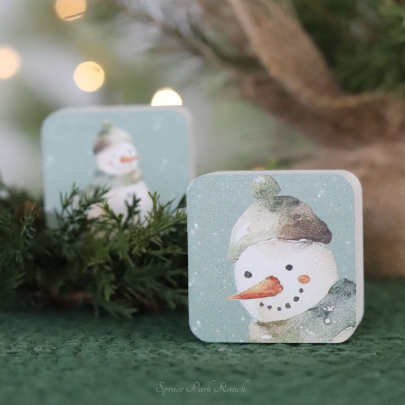 Sage Green Snowman Mini Block