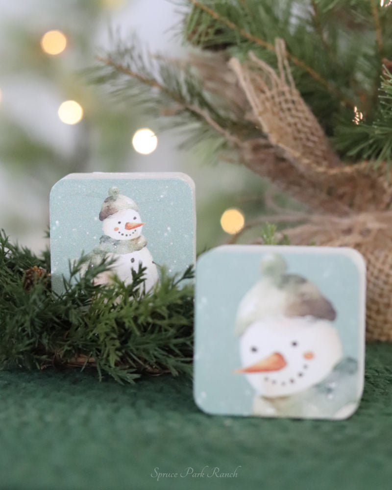 Sage Green Snowman Mini Block