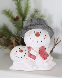 Red Scarf and Top Hat Resin Snowman Duo