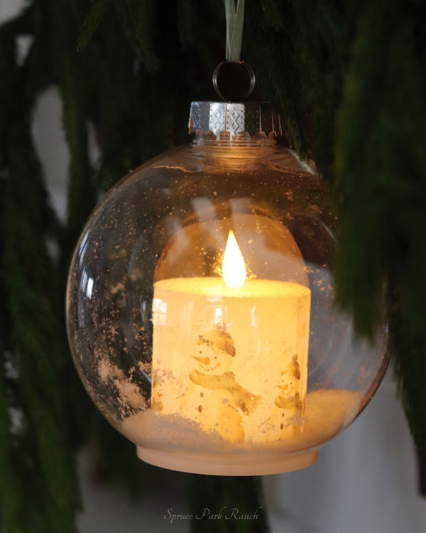 Large Snowman Family LED Candle Ornament