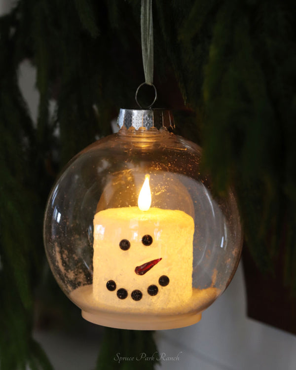 Large Snowman LED Candle Ornament