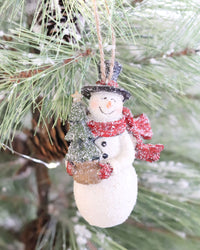 Glittered Resin Vintage Snowman Ornament