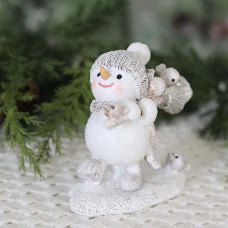 Winter Snowman Figurine with Birds