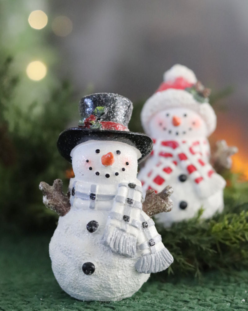 Textured Holiday Snowman With Plaid Scarf