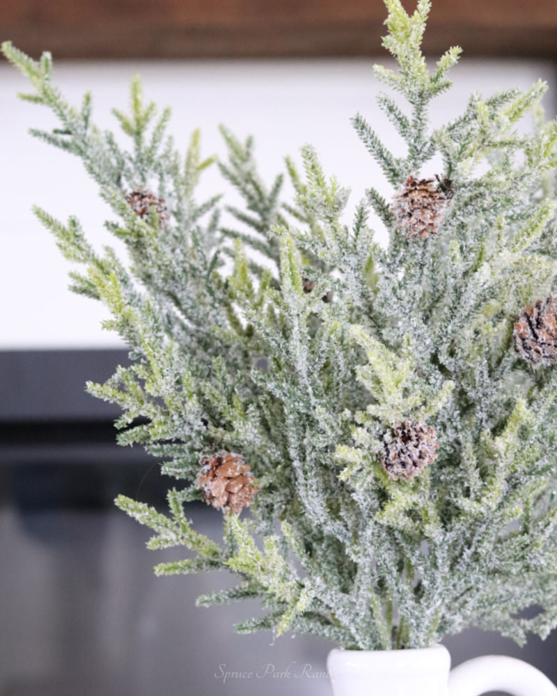 Snowy Juniper Stem With Mini Pinecones 25"