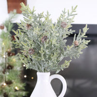 Snowy Juniper Stem With Mini Pinecones 25"