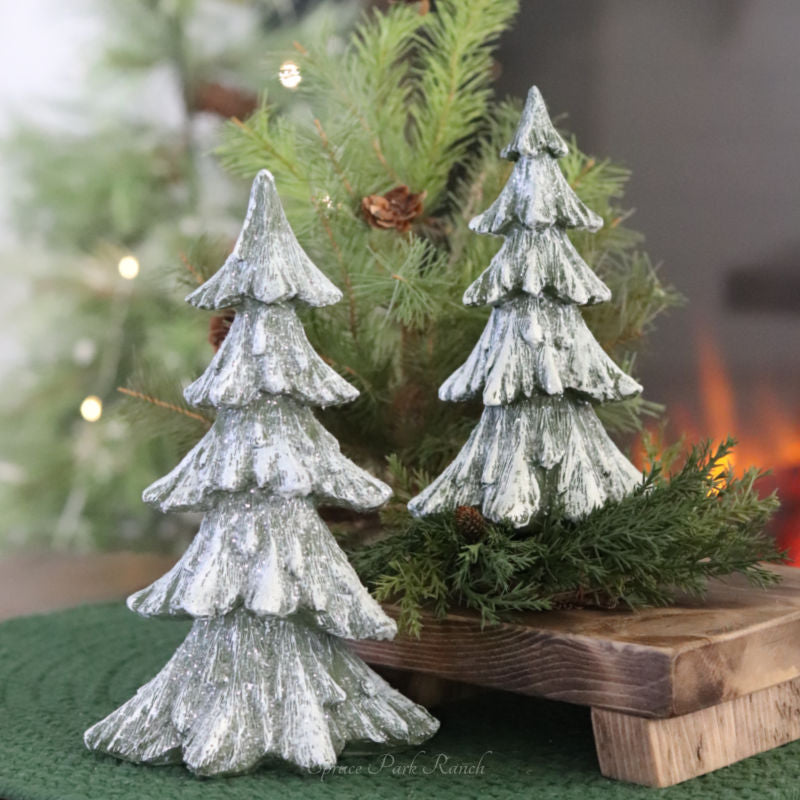 Dark Green Snowy Resin Tree