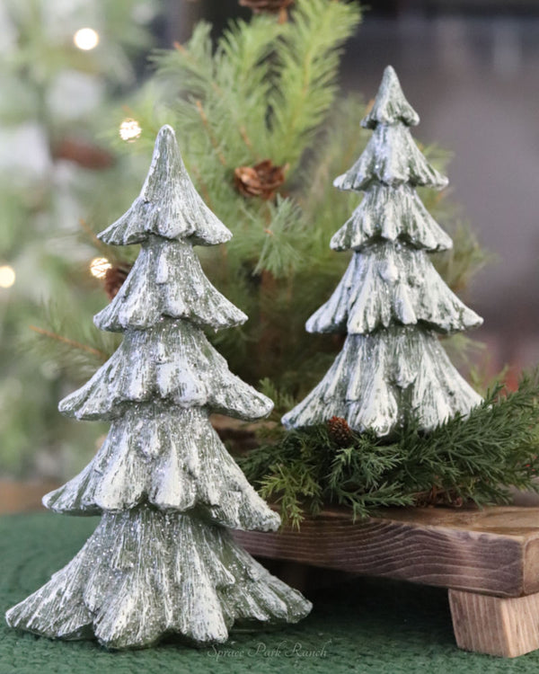 Dark Green Snowy Resin Tree
