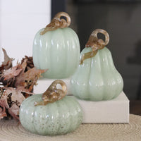 Soft Seafoam Glass Pumpkin with Gold Accent