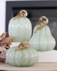 Soft Seafoam Glass Pumpkin with Gold Accent