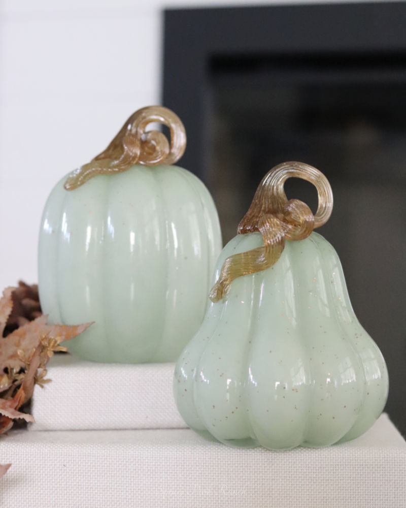 Soft Seafoam Glass Pumpkin with Gold Accent