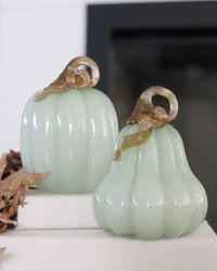 Soft Seafoam Glass Pumpkin with Gold Accent