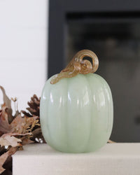 Soft Seafoam Glass Pumpkin with Gold Accent
