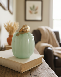 Soft Seafoam Glass Pumpkin with Gold Accent
