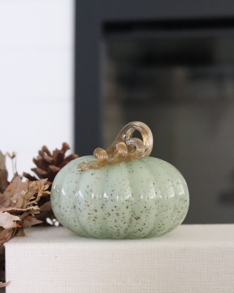 Soft Seafoam Glass Pumpkin with Gold Accent