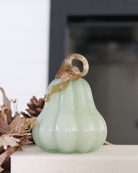 Soft Seafoam Glass Pumpkin with Gold Accent
