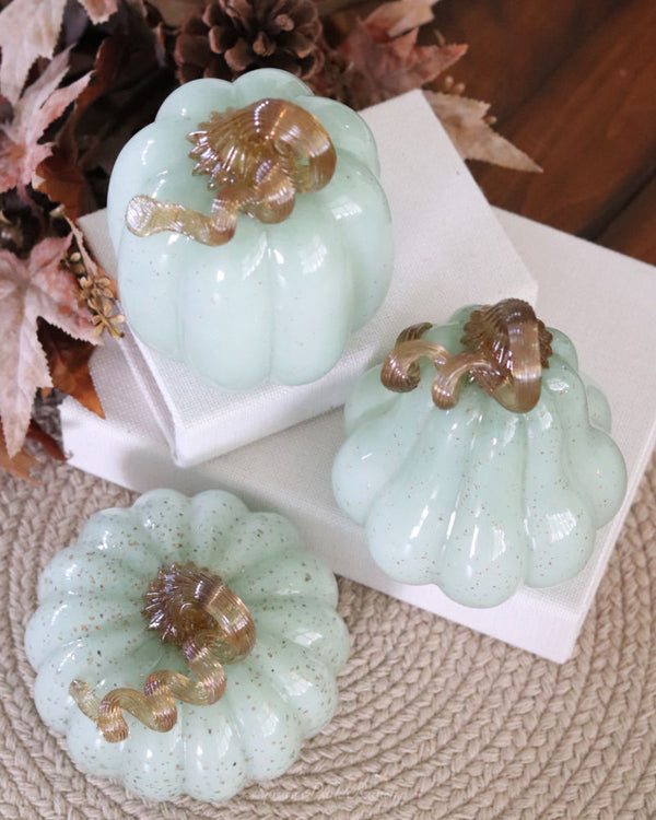 Soft Seafoam Glass Pumpkin with Gold Accent