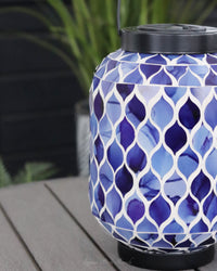 Solar Lighted Metal and Glass Mosaic Lantern Dark Blue