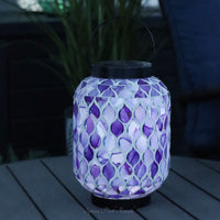 Solar Lighted Metal and Glass Mosaic Lantern Dark Blue