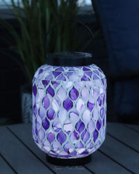 Solar Lighted Metal and Glass Mosaic Lantern Dark Blue