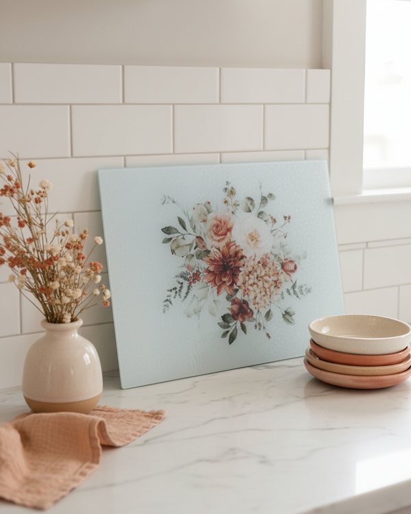 Spicy Floral Glass Cutting Board