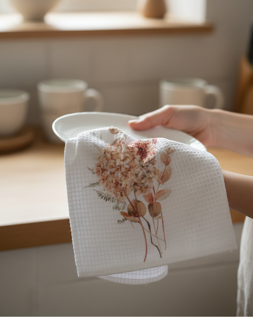 Spicy Floral Tea Towel - Hydrangea & Eucalyptus